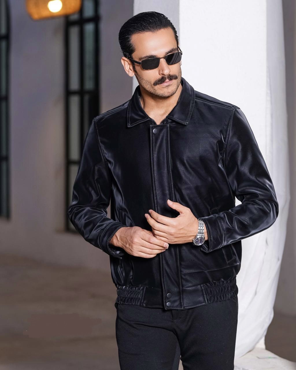 کاپشن مردانه چرم سیلیکنی مدل خلبانی کمر کشی وارداتی ترک