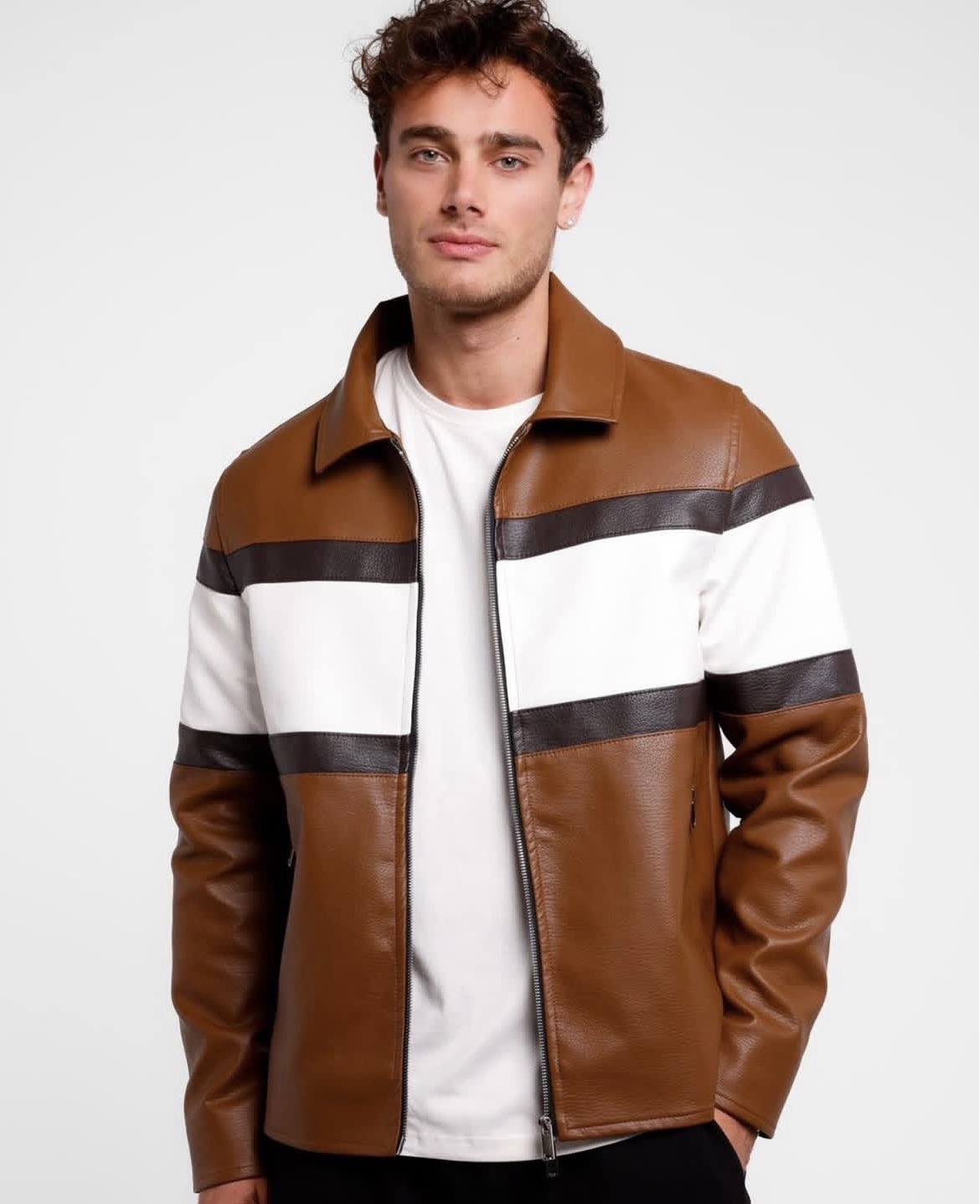 کاپشن چرم مردانه وارداتی ترک ترکیبی چرم اصل